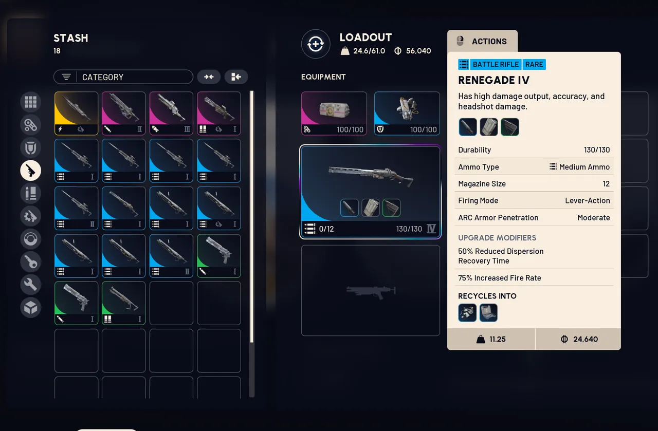 Stash example with different rarity levels