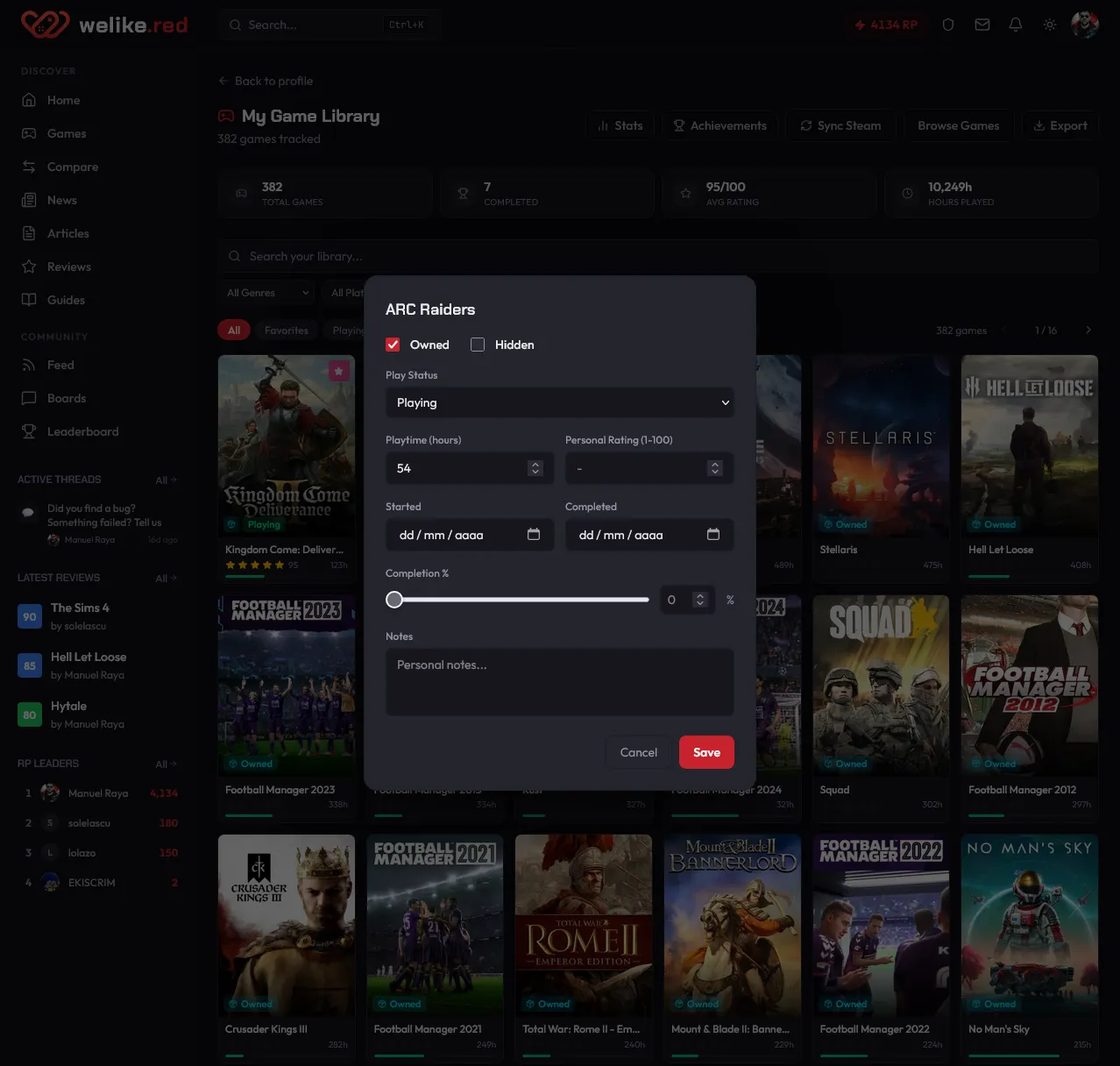 WeLike.red - Set your own Game Status
